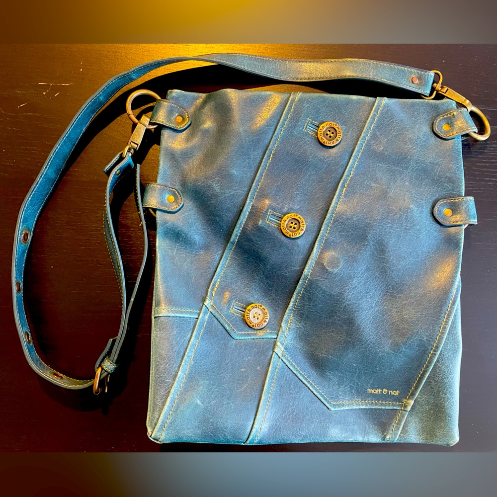 Matt & Nat shoulder satchel / cross body bag in blue! Vegan leather